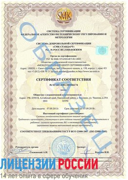 Образец сертификата соответствия Фокино Сертификат ISO 22000